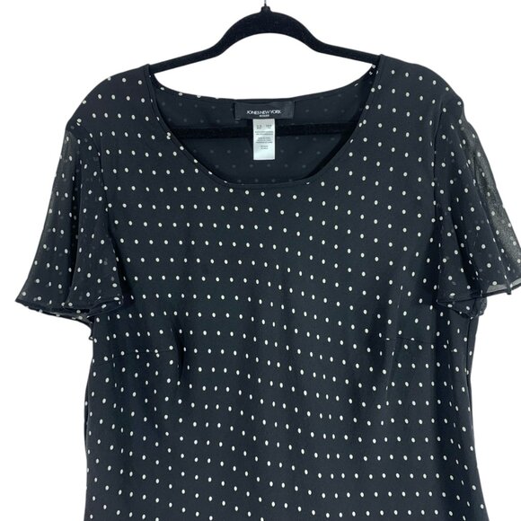 Jones new York  Blck /Wht Polka Dot Women's Short Sleeve  Blouse 100%silk sz 16W - Picture 3 of 16